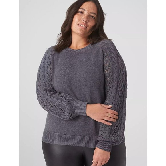 Lane Bryant Womens Gray Long-Sleeve Crew Neck Pointelle Pullover Size 26/28 NWT - Picture 2 of 12